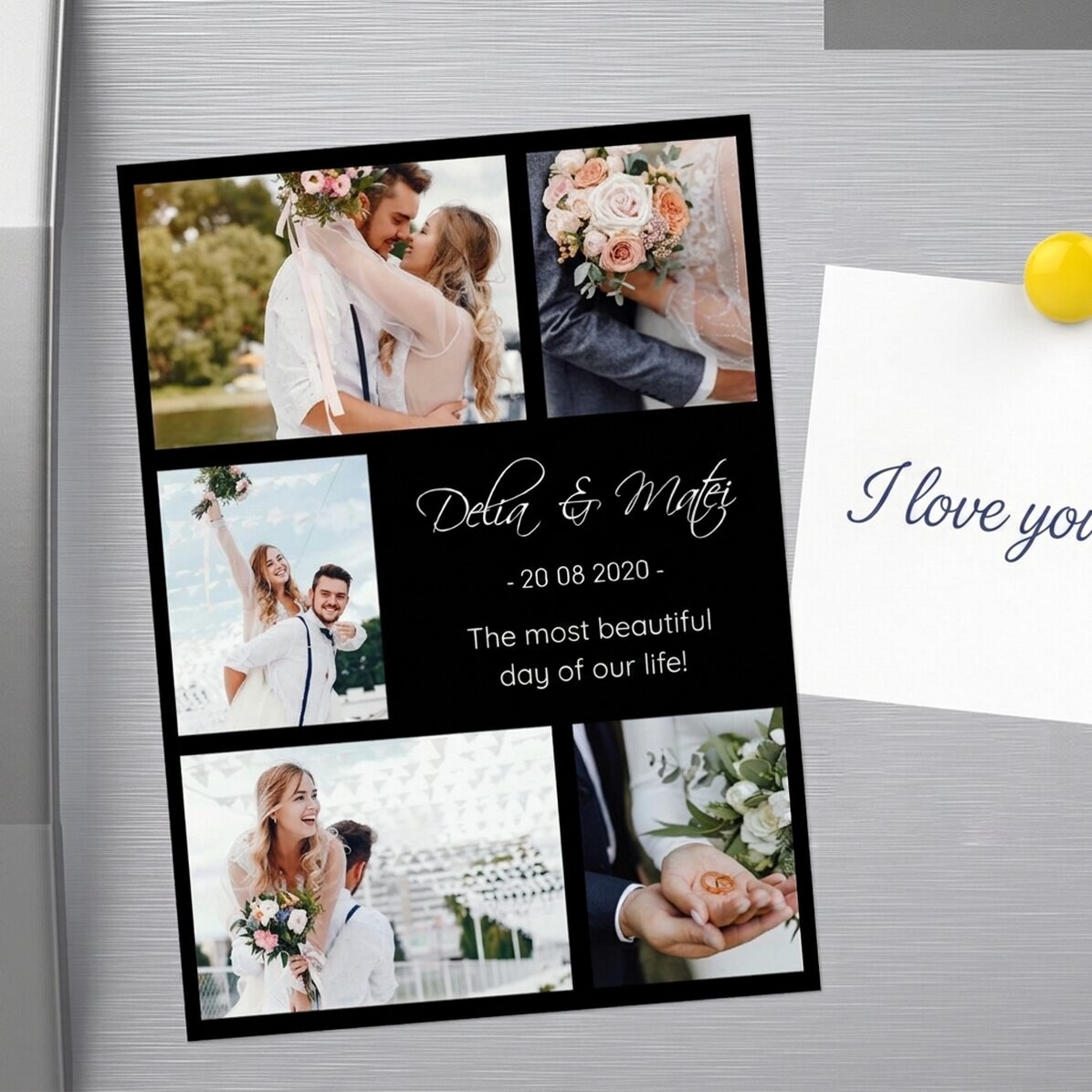 Imán personalizado de 13 x 18 cm con 5 fotos y texto