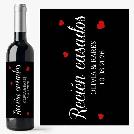 Vino personalizado con mensaje: «Just Married»