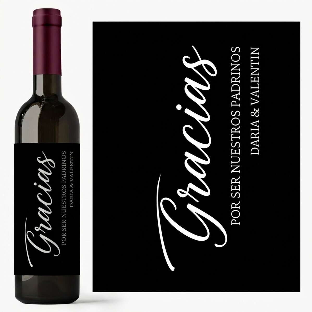 Vino personalizado con mensaje: «¡Gracias!»