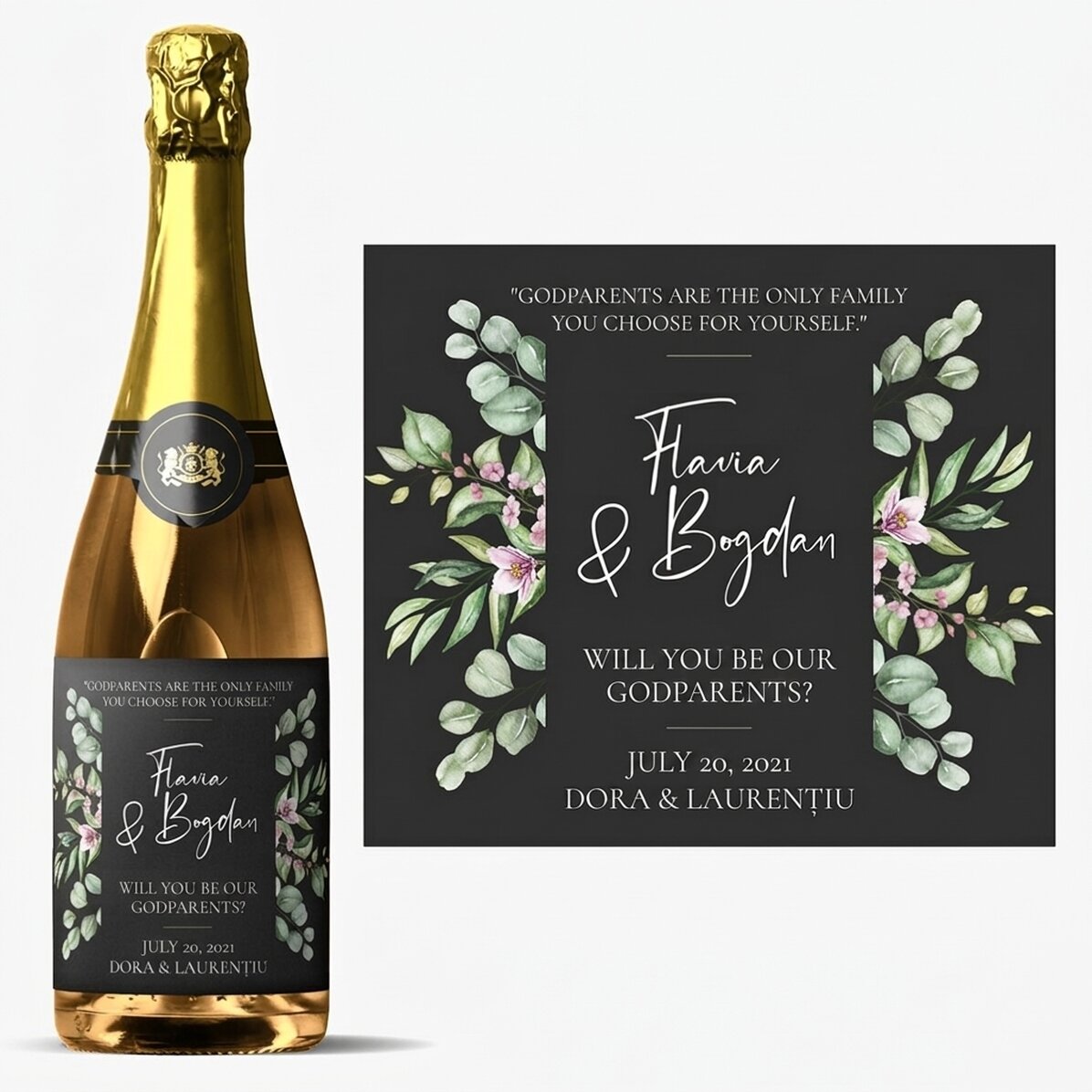 Vino espumoso personalizado con texto: «Will you be?»