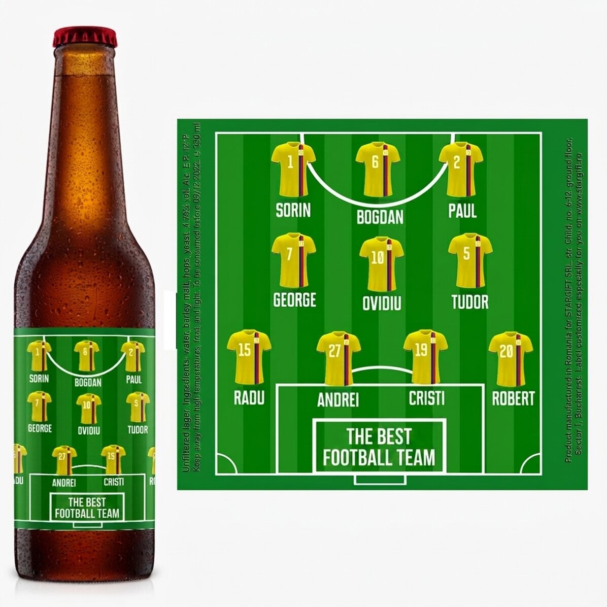 Cerveza personalizada con texto - Equipo de fútbol