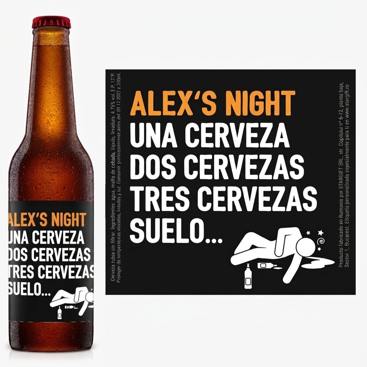 Cerveza personalizada con texto: «Una cerveza, dos cervezas...»