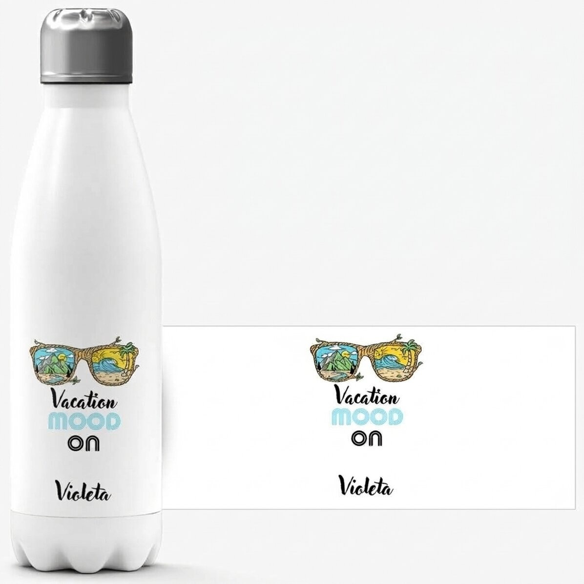 Termo con base blanca personalizado con nombre - Vacation mood ON