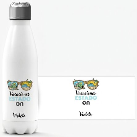 Termo con base blanca personalizado con nombre - Vacation mood ON