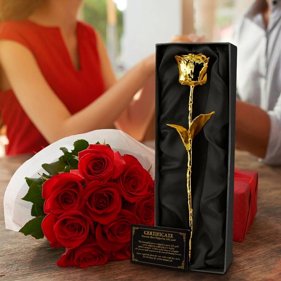 Rosa chapada en oro de 24 quilates