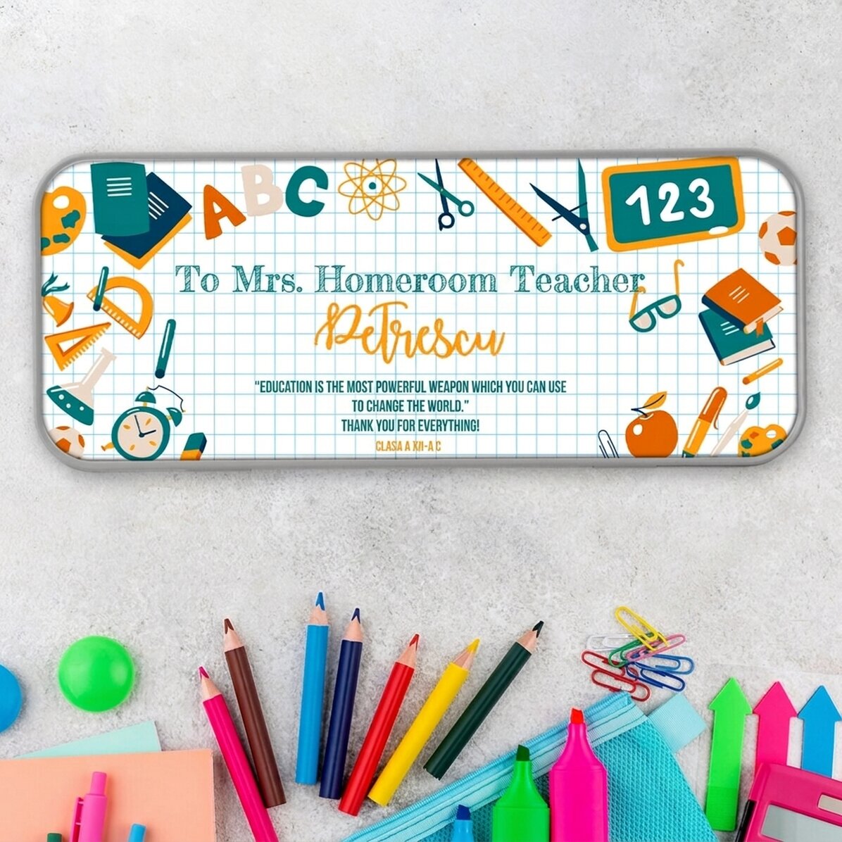 Estuche personalizado con texto para profesores