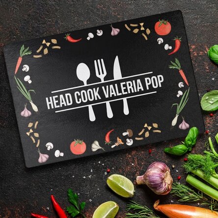 Personalised glass chopping board with text - Master chef