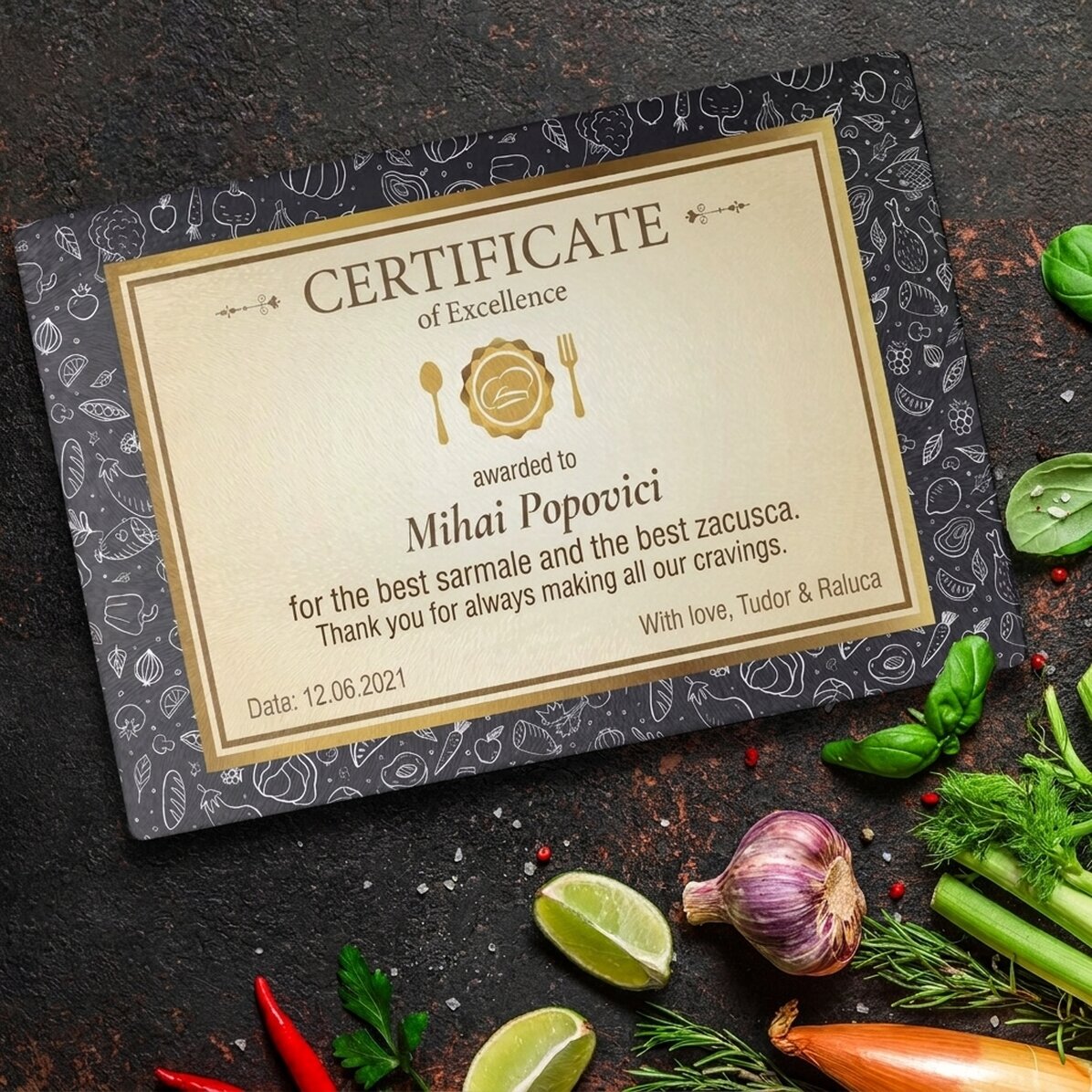 Cortador de vidrio personalizado con texto - Certificado de excelencia