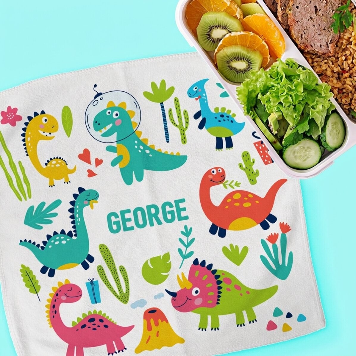 Toalla personalizada con texto para niños - Dinosaurios