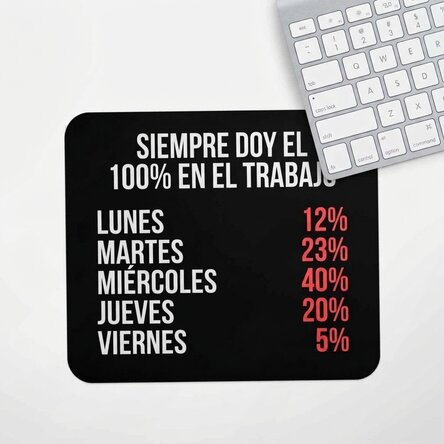 Alfombrilla de ratón personalizada con texto: «100 % en el trabajo»