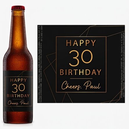 Cerveza personalizada con texto: «Happy birthday Gold»