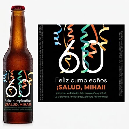 Cerveza personalizada con texto: «¡Salud!»