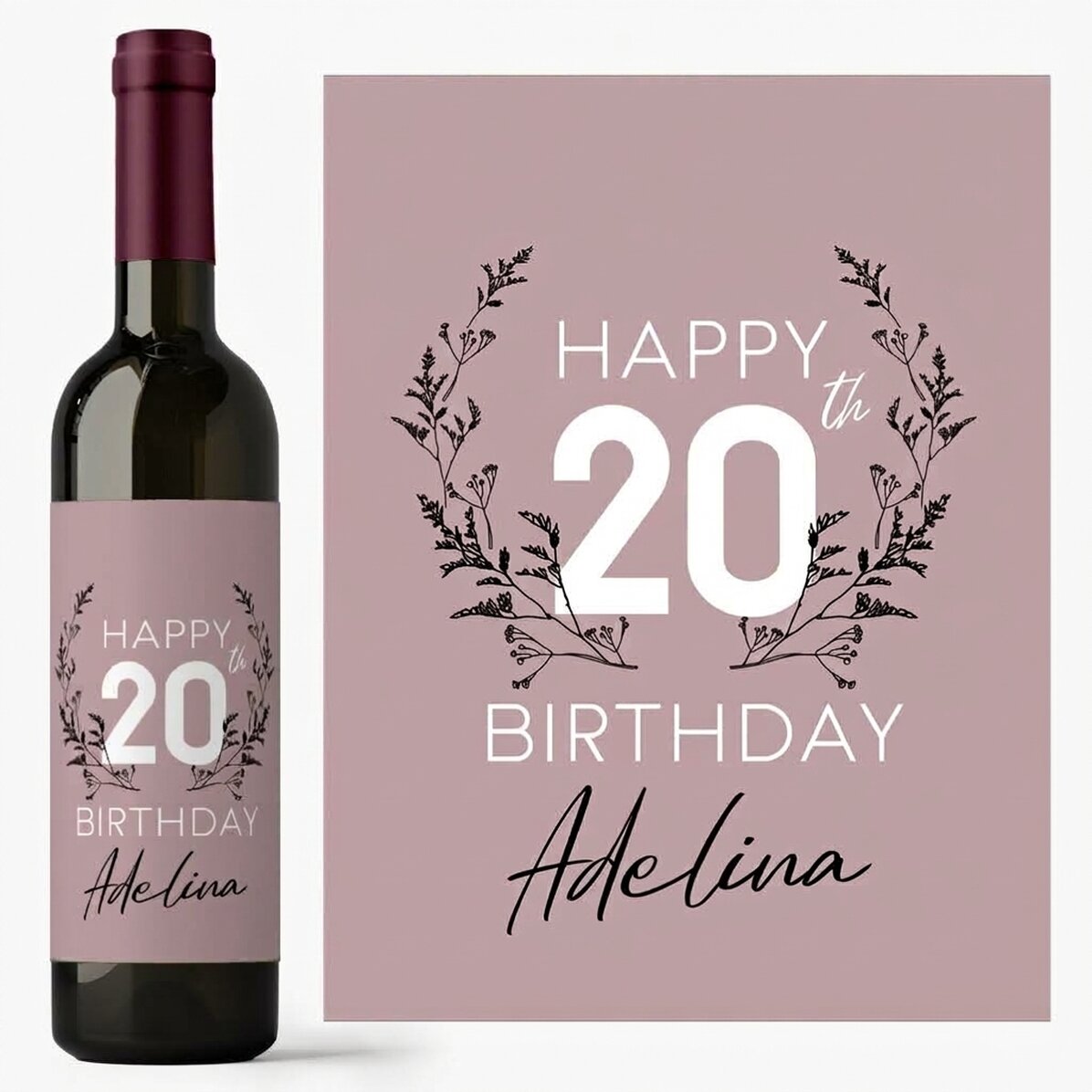 Vino personalizado con mensaje de cumpleaños - Floral