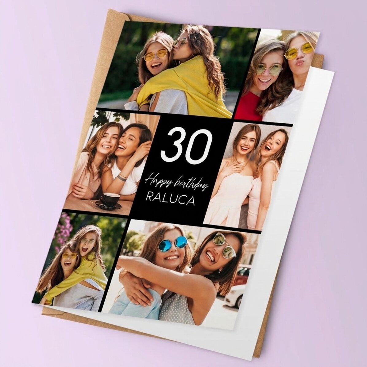 Tarjeta de felicitación personalizada, anverso y reverso, con fotos y texto