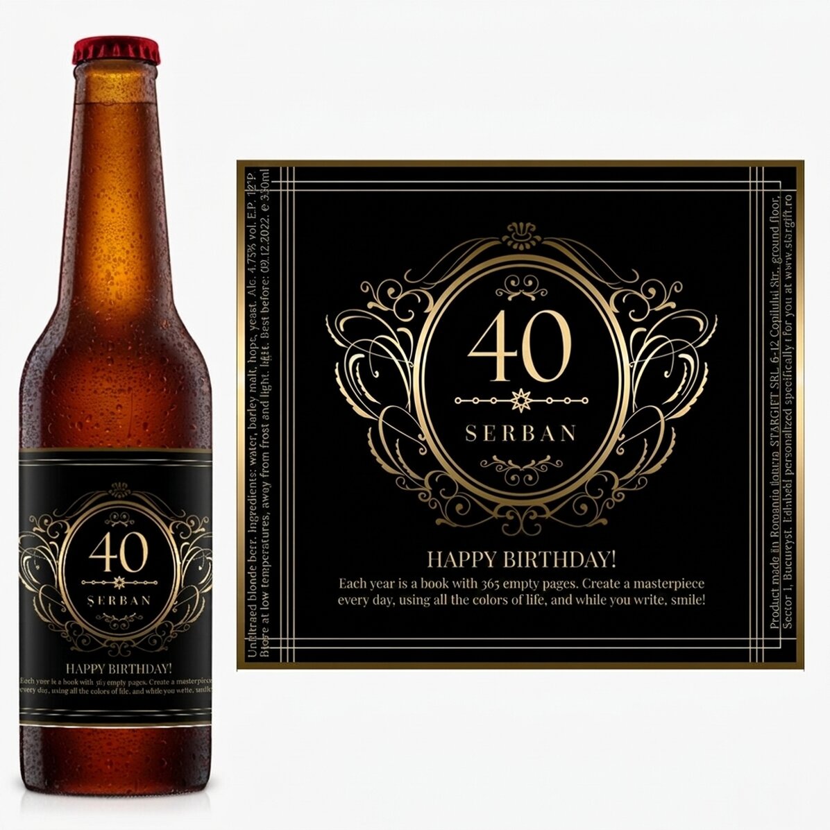 Cerveza personalizada con texto: «Happy 40»