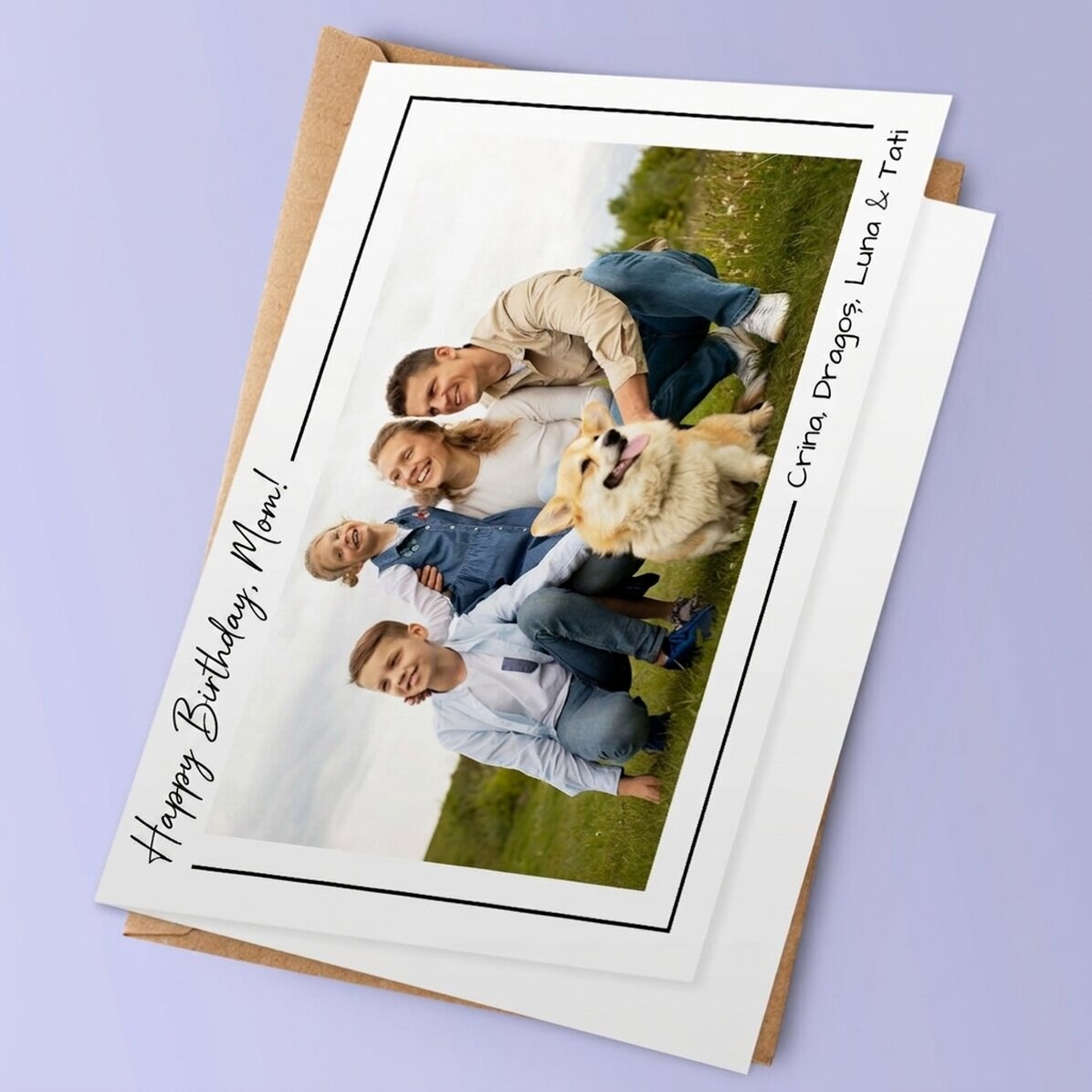 Tarjeta de felicitación personalizada con una foto en formato horizontal y texto