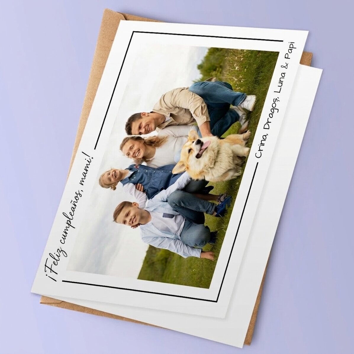 Tarjeta de felicitación personalizada con una foto en formato horizontal y texto
