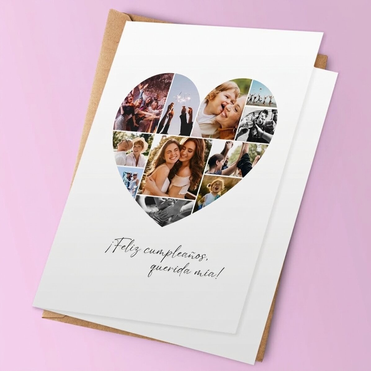 Tarjeta de felicitación personalizada con 11 fotos en forma de corazón