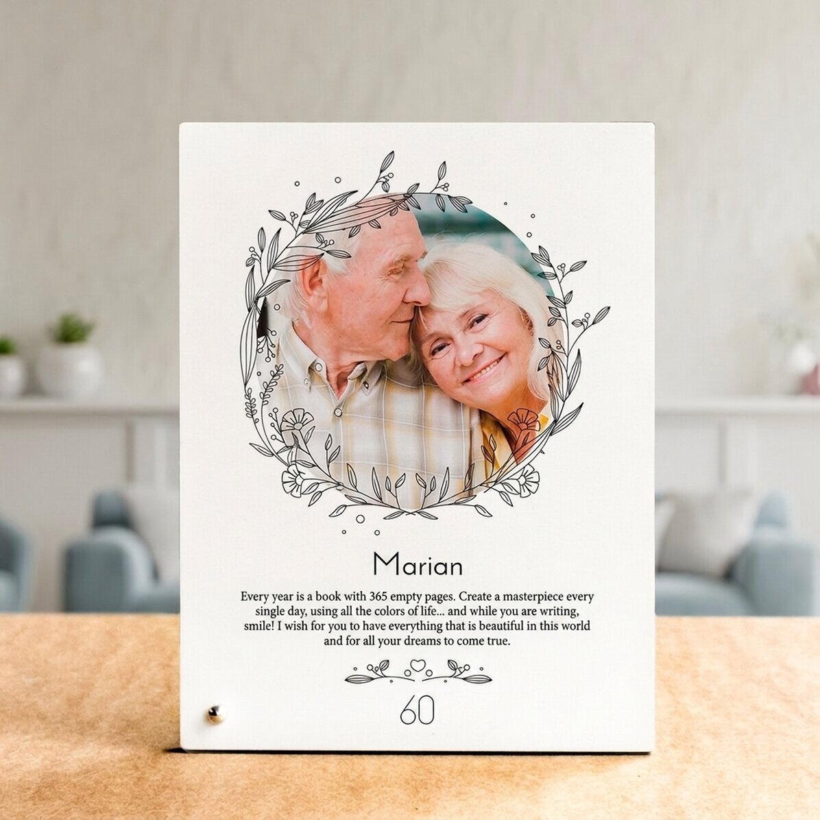 Marco de fotos de escritorio personalizado con una foto y un texto - Floral