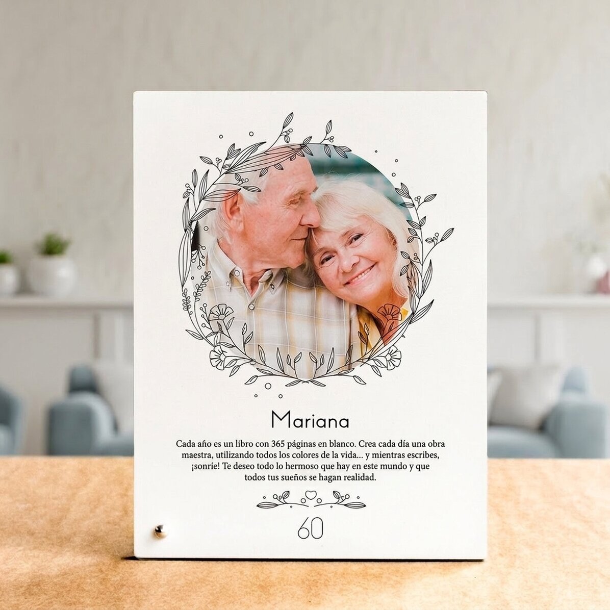 Marco de fotos de escritorio personalizado con una foto y un texto - Floral