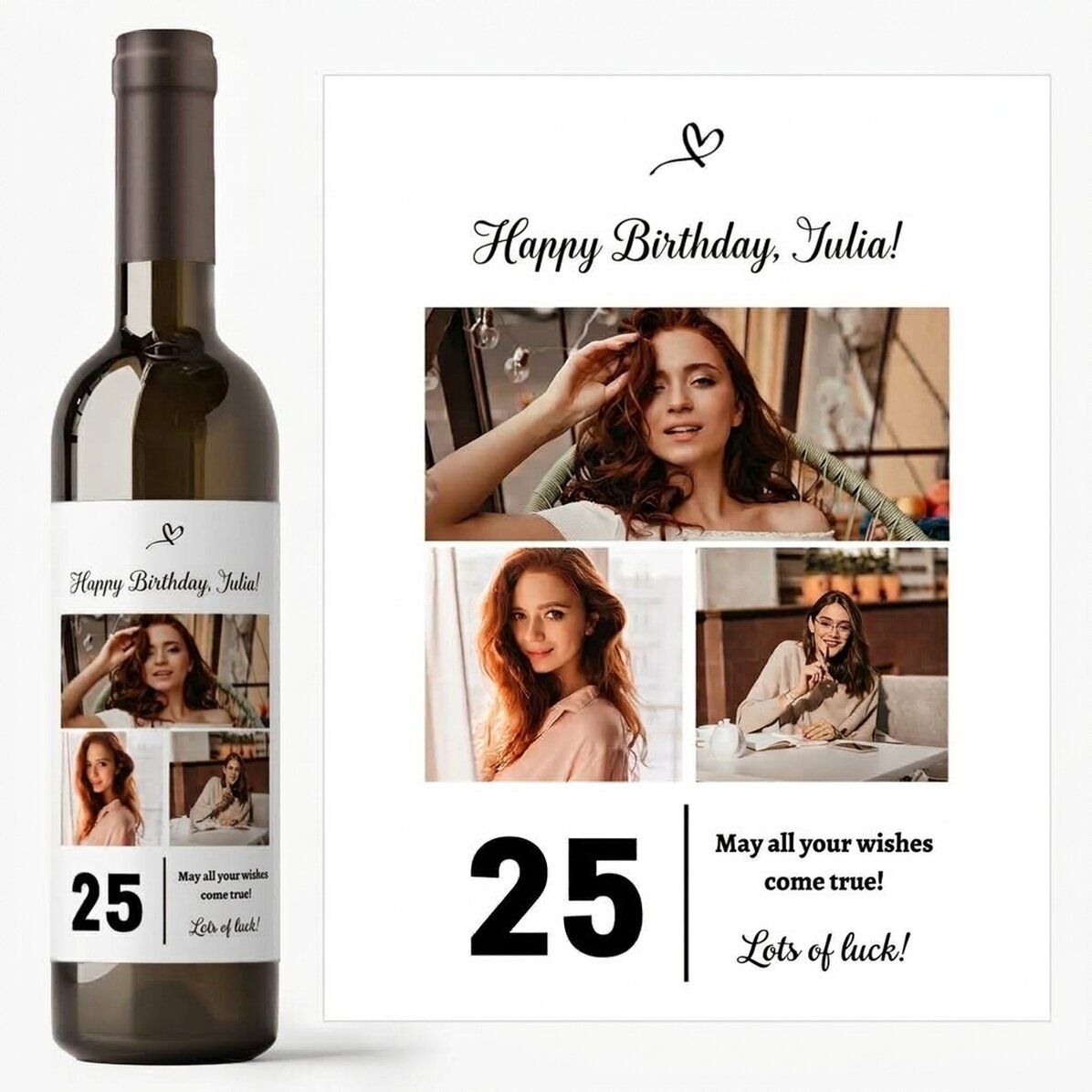 Vino personalizado con texto y 3 fotos para un cumpleaños - 25