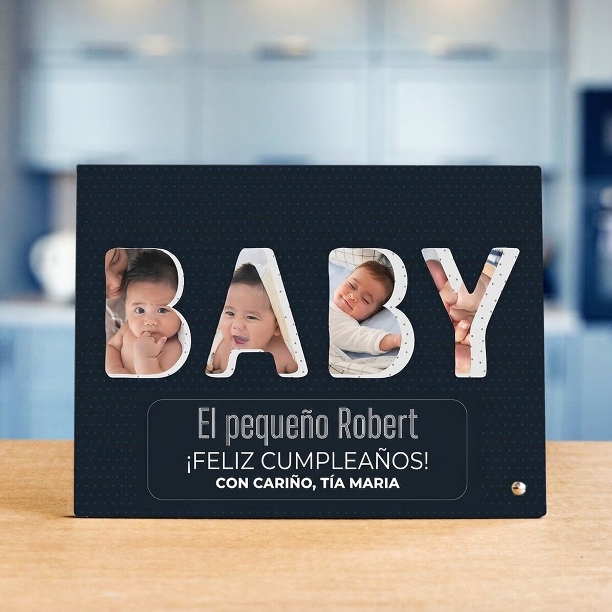 Marco de fotos de escritorio personalizado con 4 fotos y texto - Bebé