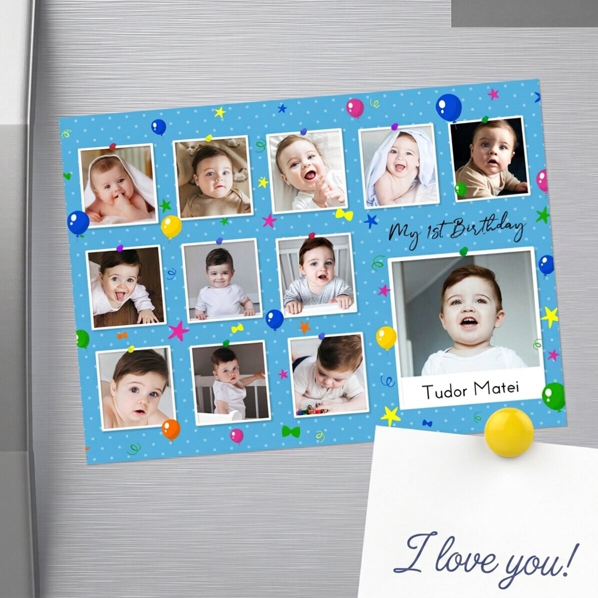 Imán de 18 x 13 cm personalizado con fotos y texto - Mi primer cumpleaños