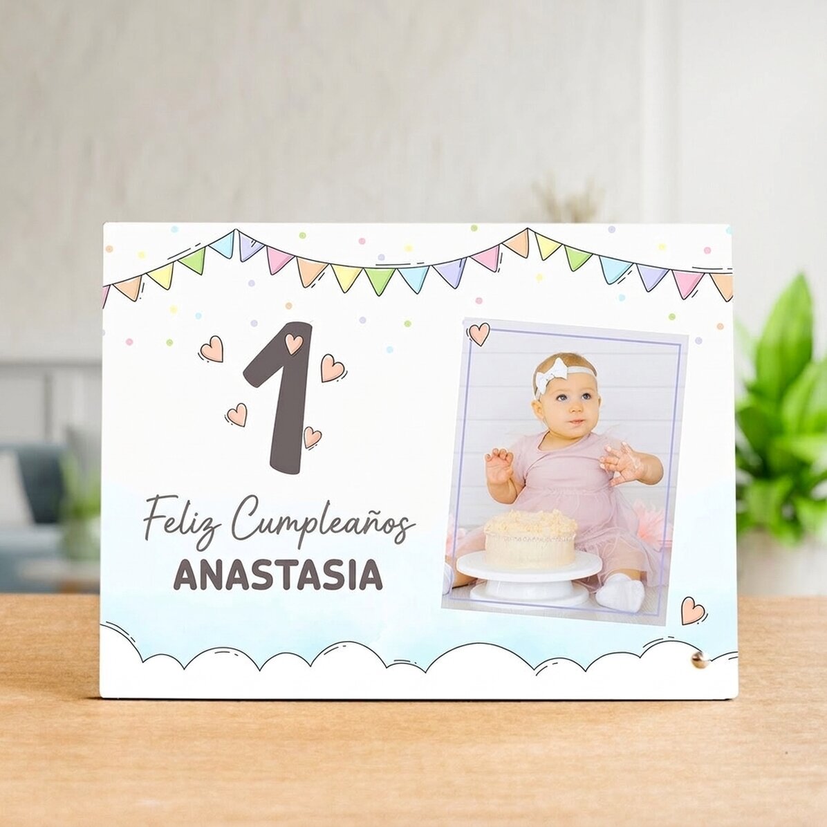 Marco de fotos de escritorio personalizado con una foto y un texto para niños
