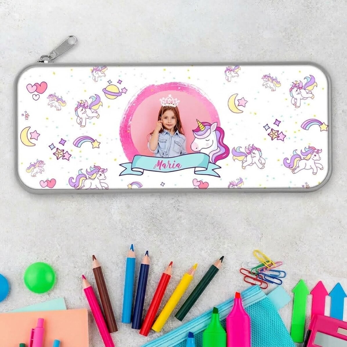 Estuche personalizado con una foto y un texto - Unicornio