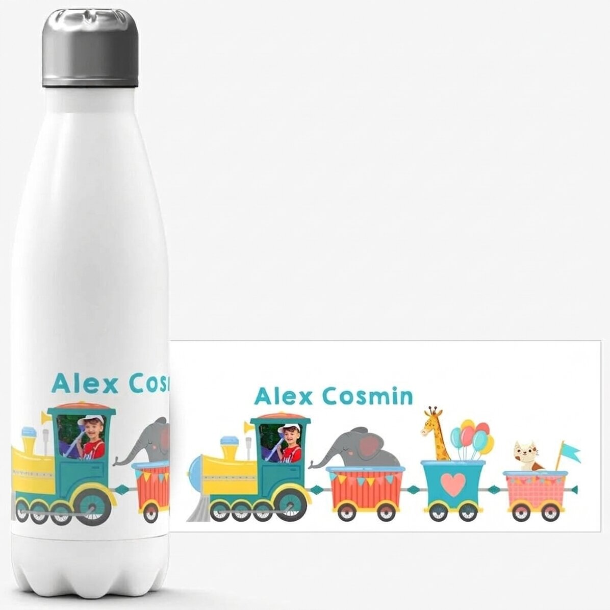 Termo con base blanca personalizado con nombre - Trenecito