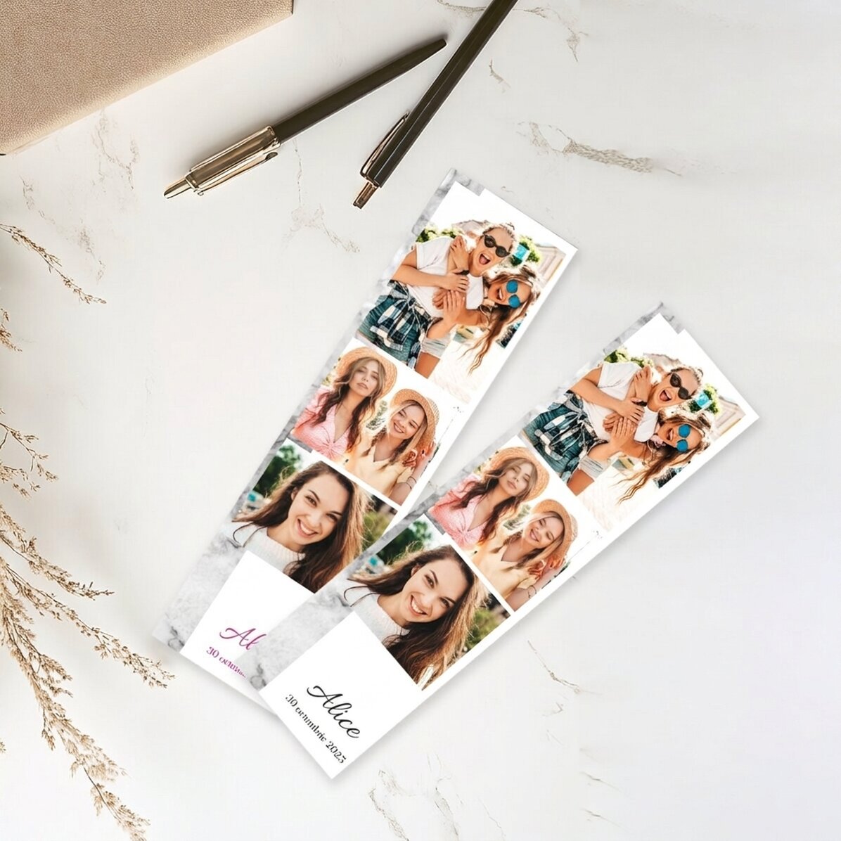 Marcapáginas personalizado con texto y 3 fotos