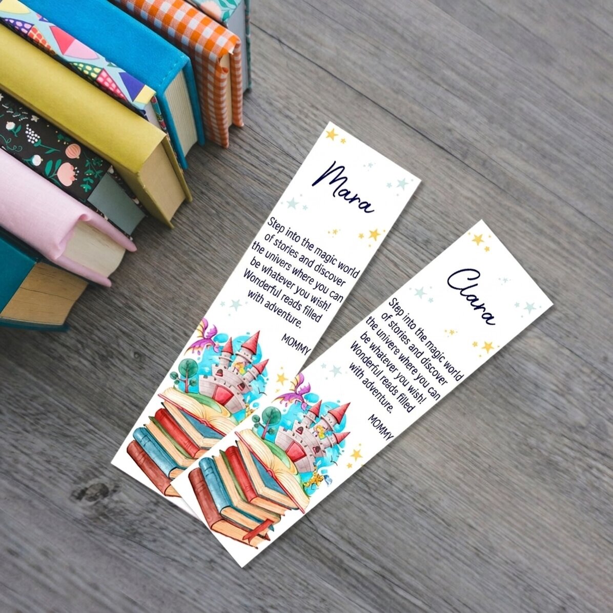 Marcapáginas personalizado con mensaje - El mundo mágico de los cuentos