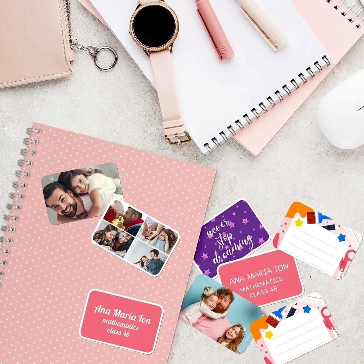 Lote de 8 pegatinas (etiquetas autoadhesivas) personalizadas para el colegio