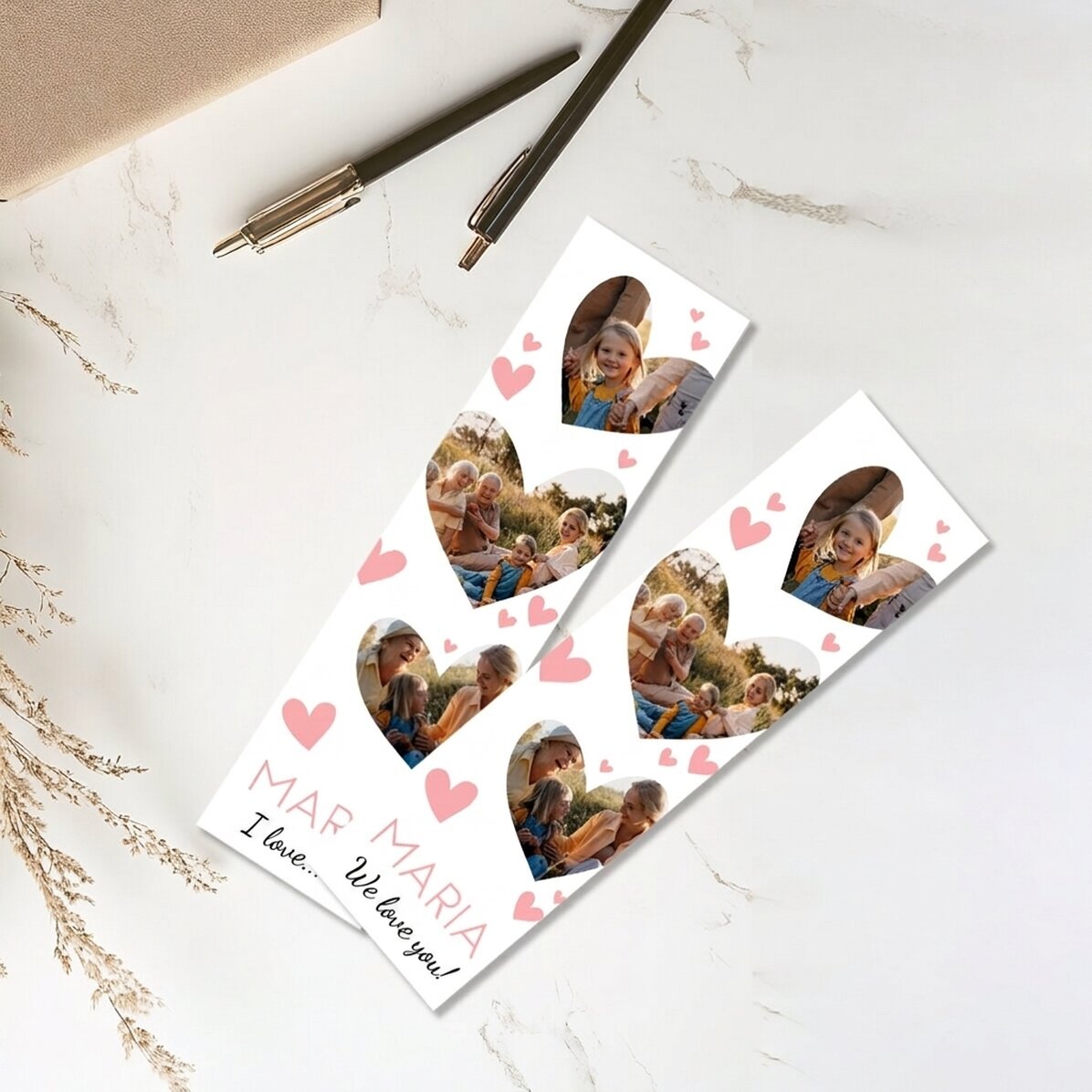 Marcapáginas personalizado con 3 fotos y texto - Lovely