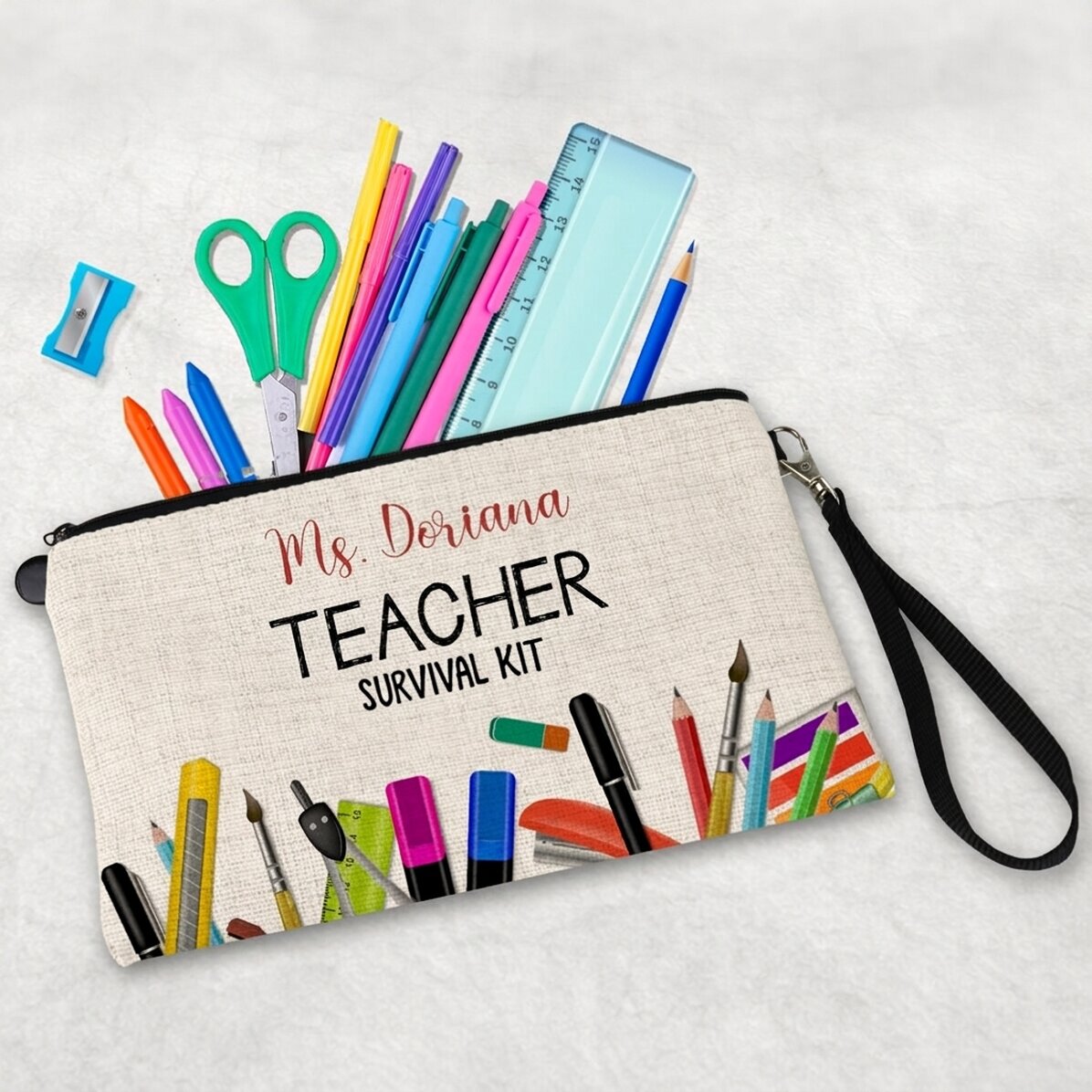 Kit para profesores personalizado con texto: «Survival kit»