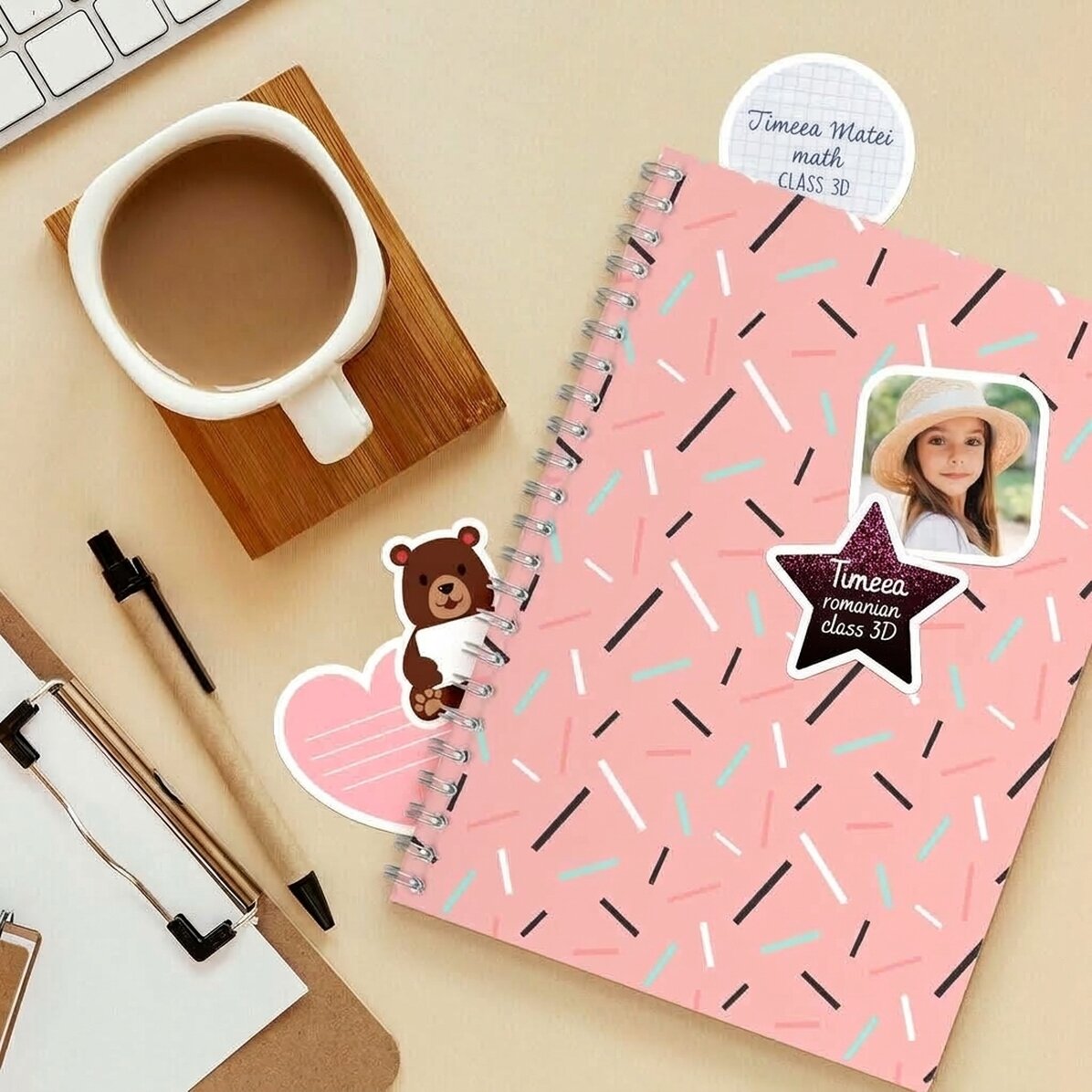 Lote de 6 pegatinas (etiquetas autoadhesivas) personalizadas para el colegio - Cute