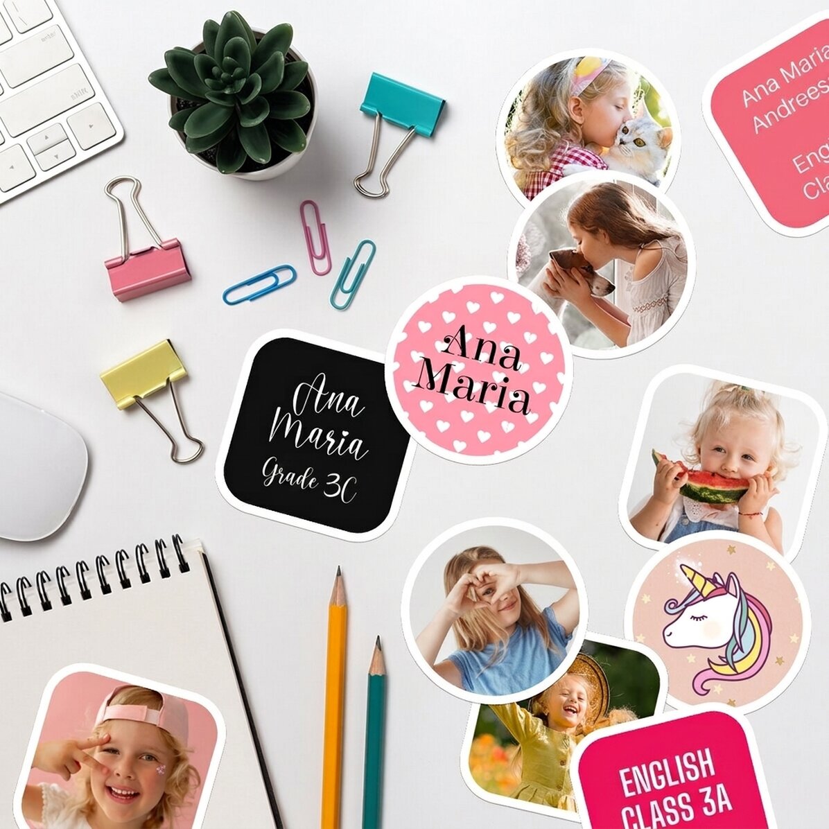 Lote de 12 pegatinas (etiquetas autoadhesivas) personalizadas para el colegio