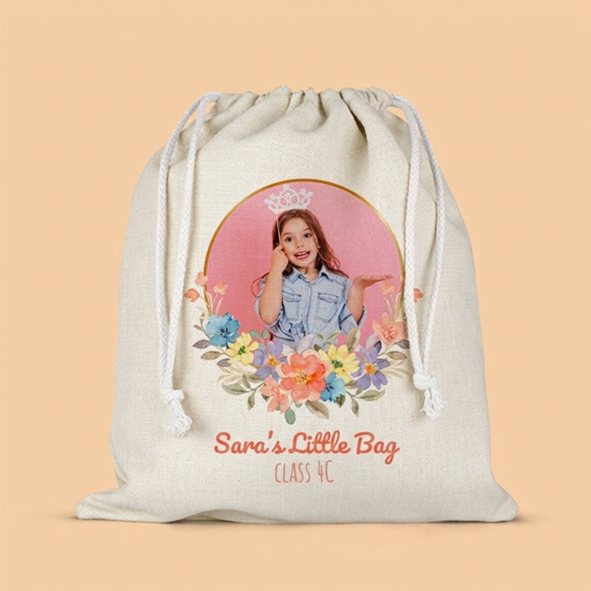 Bolsita para la guardería personalizada con un texto y una foto - Flowers
