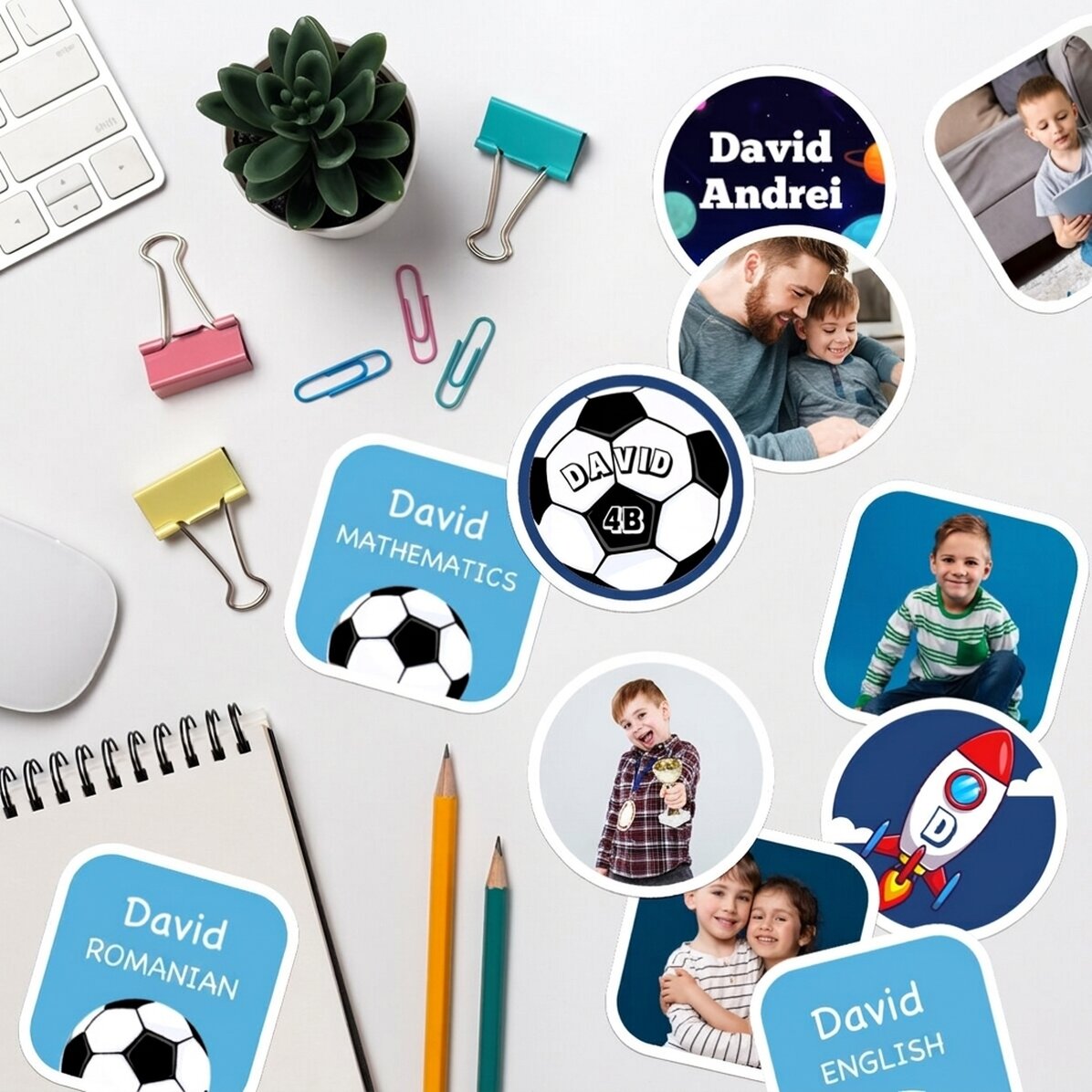 Lote de 12 pegatinas (etiquetas autoadhesivas) personalizadas para el colegio - Niños