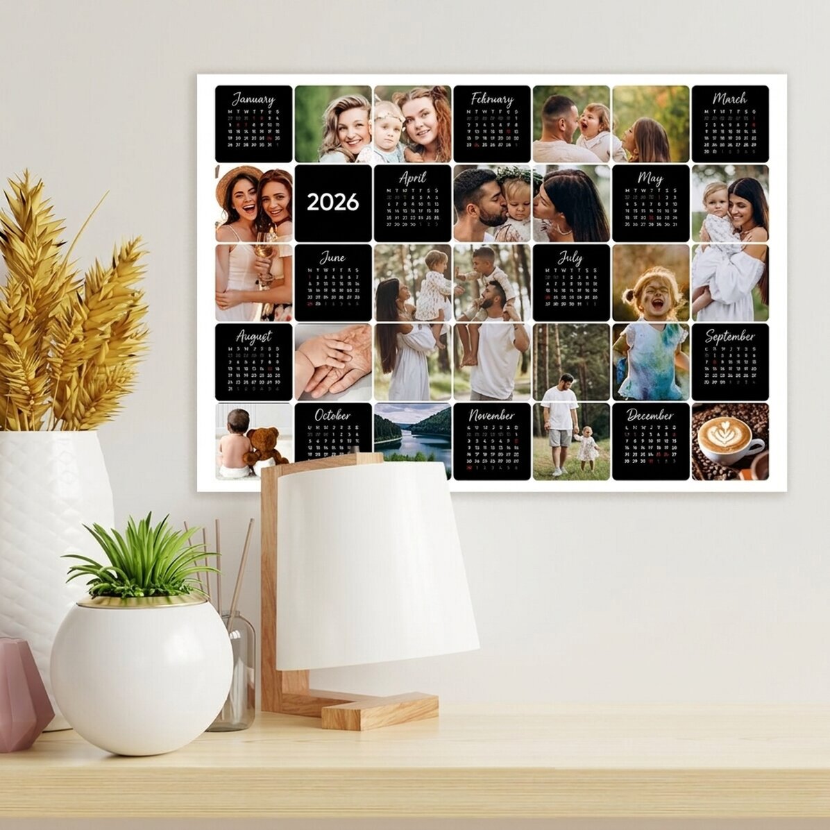 Póster calendario personalizado con 12 fotos