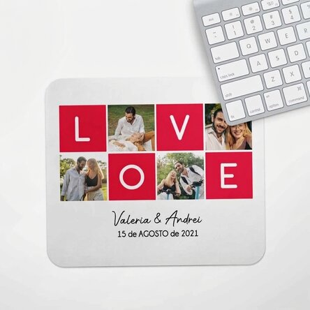 Alfombrilla de ratón personalizada con 4 fotos y texto - LOVE