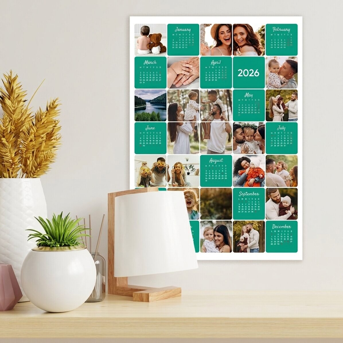 Póster calendario personalizado con 16 fotos