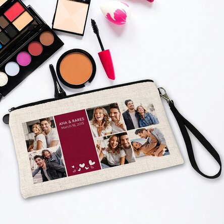 Bolsita para cosméticos personalizada con texto y 6 fotos