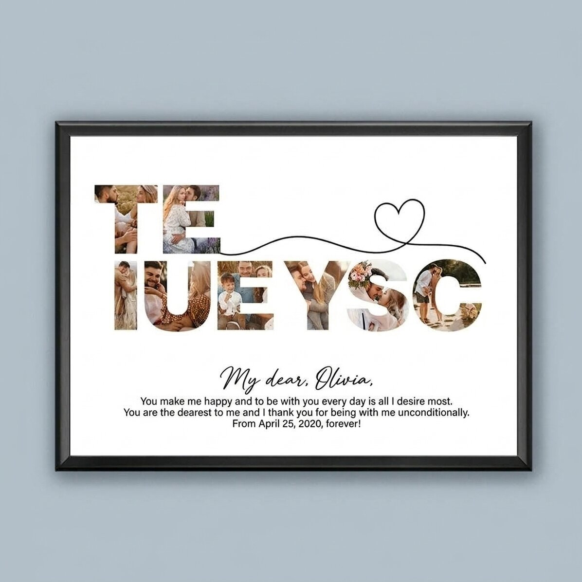 Cuadro personalizado con 8 fotos y el texto «Te quiero»