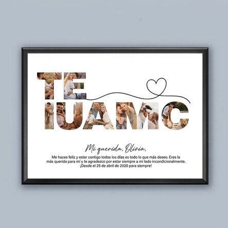 Cuadro personalizado con 8 fotos y el texto «Te quiero»