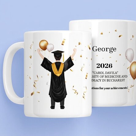 Taza personalizada con texto: «His graduation»