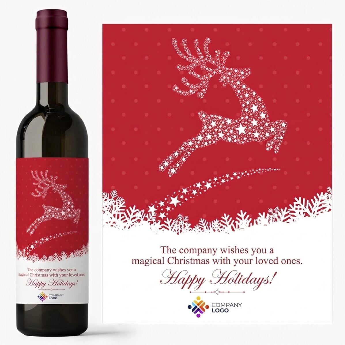 Vino personalizado con texto y logotipo - La magia de la Navidad