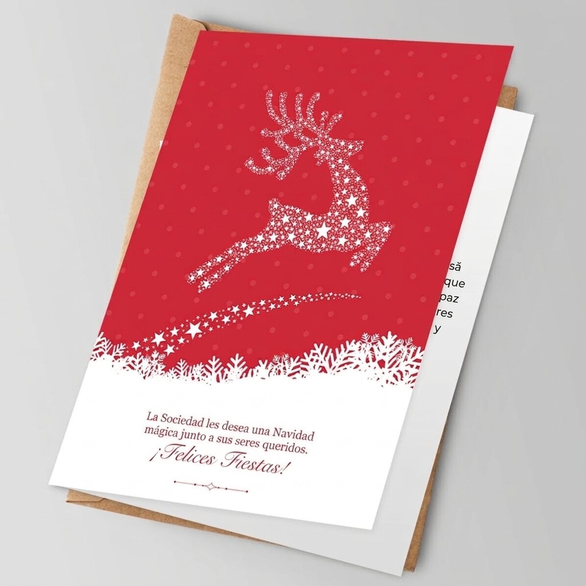 Tarjeta de felicitación personalizada, anverso y reverso, con texto y logotipo - La magia de la Navi