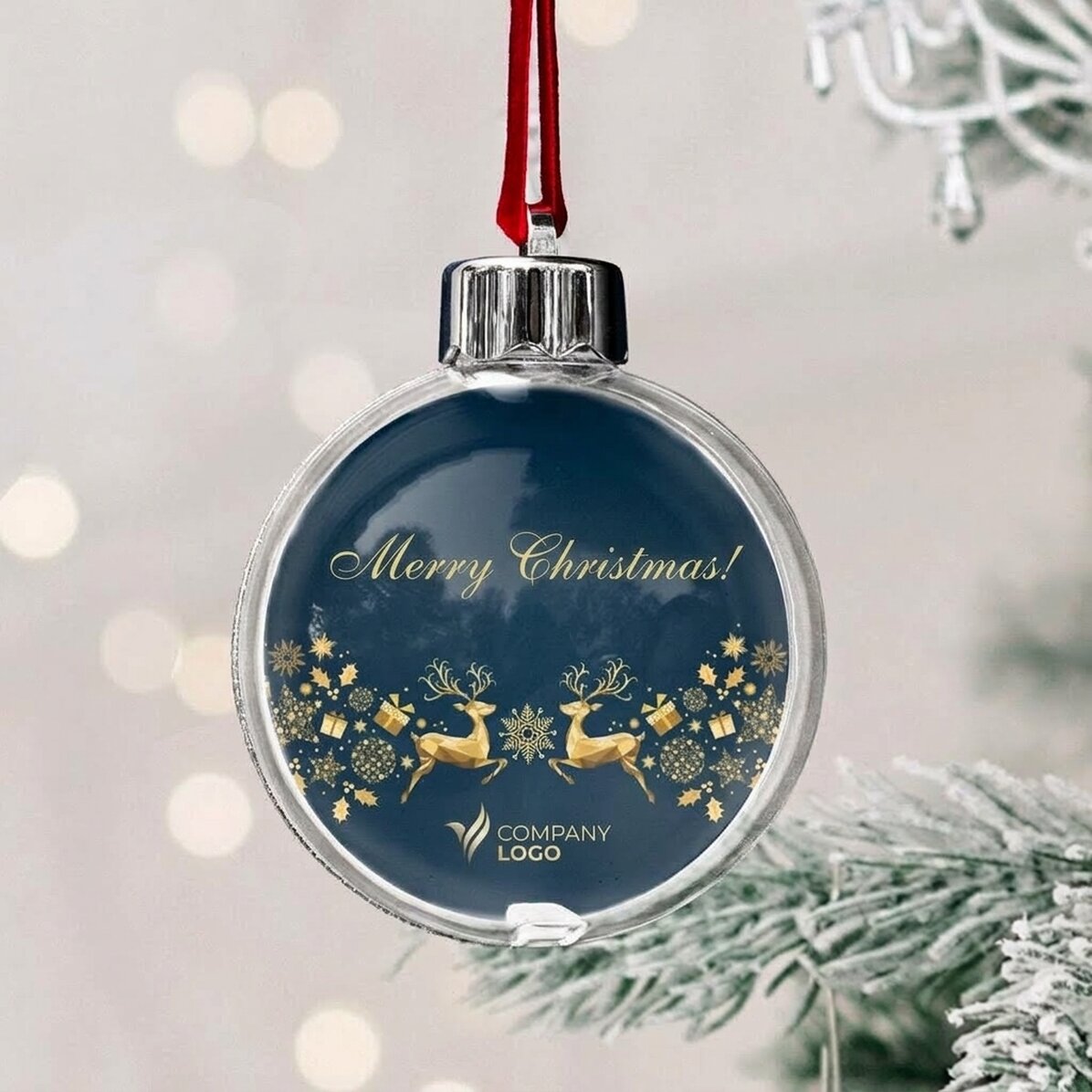 Bola de Navidad personalizada con logotipo y mensaje - Historia de Navidad