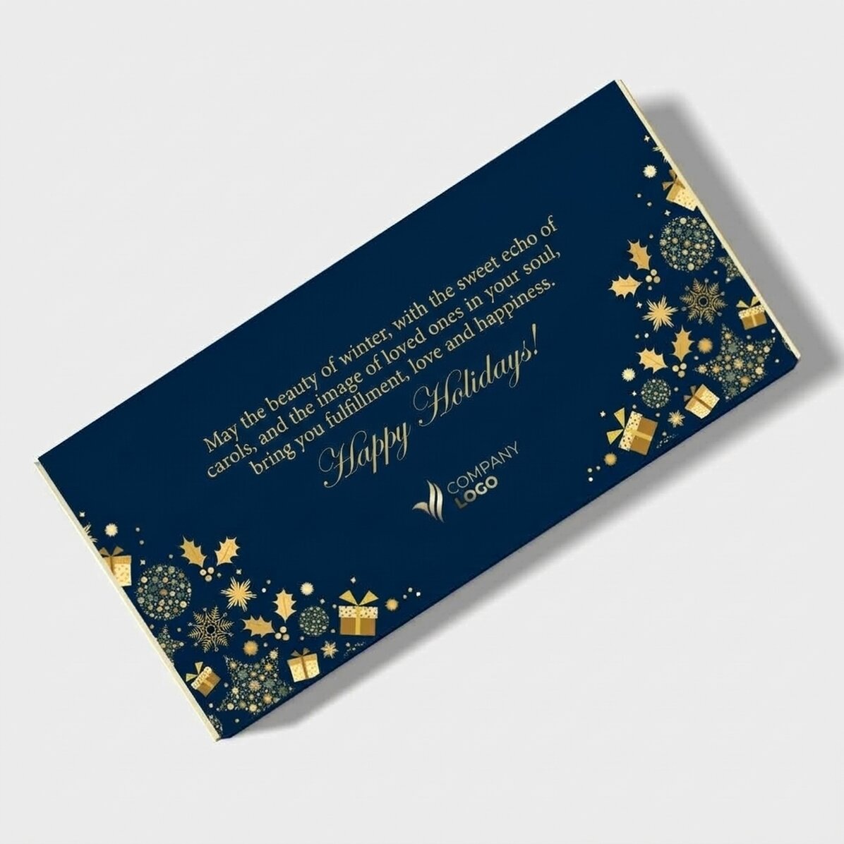 Chocolate personalizado con texto y logotipo - Historia de Navidad